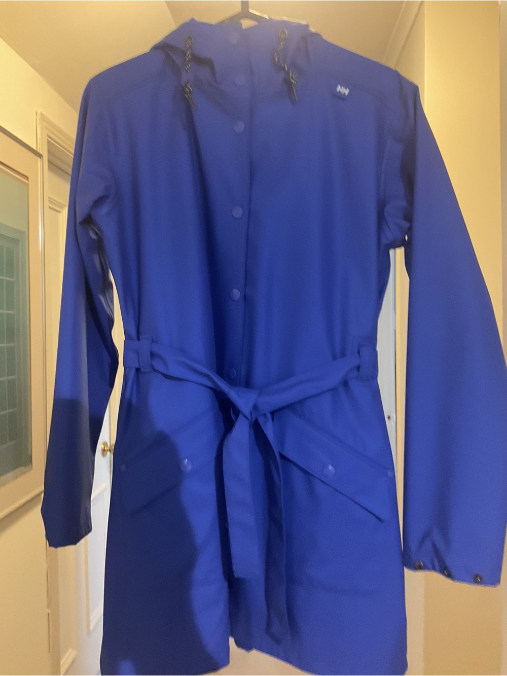 Helly Hansen Royal Blue Hooded Trench Coat with Tie Waist